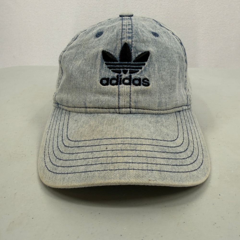 Adidas Originals Baseball Cap Womens OSFW Light Blue Acid Wash Denim Trefoil Hat